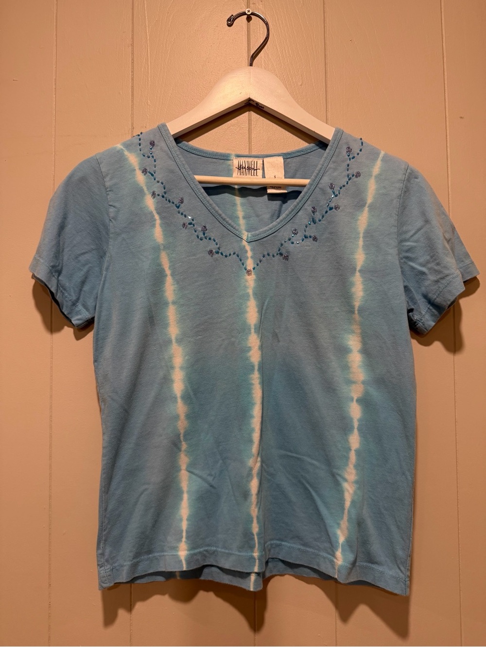 jason maxwell Blue and White Tie-Dye V-Neck Tee